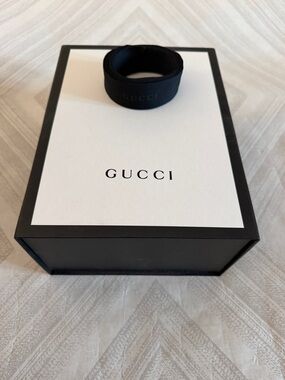 Gucci White Black Magnetic Closure Gift Box with Black Ribbon Embossed Logo
